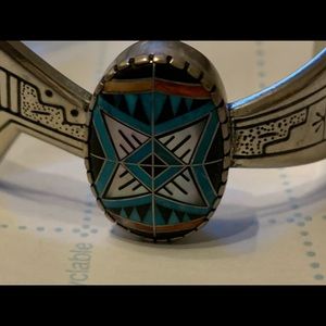 Vintage RMT Inlay Sterling Silver Cuff Bracelet